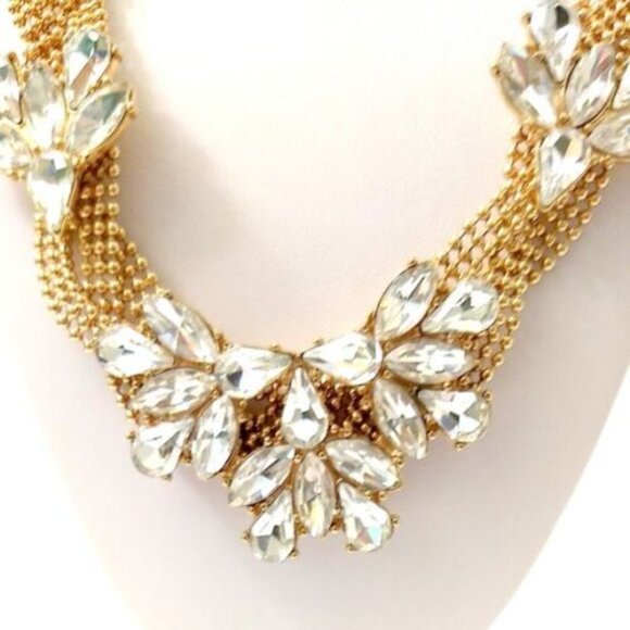 Natasha Gold Tone Clear Rhinestone Bib Necklace - Picture 1 of 7